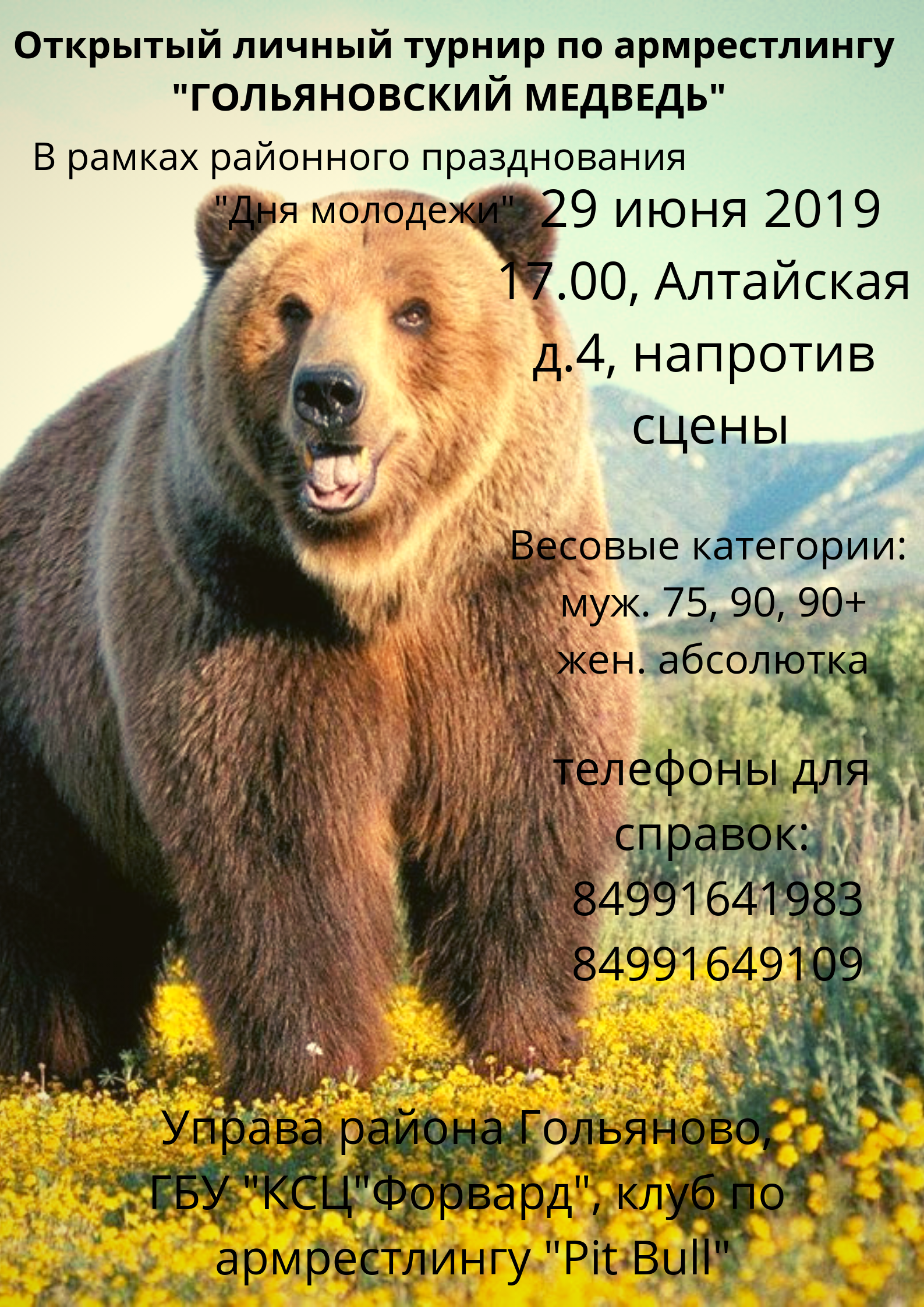 Открытый личный турнир по армрестлингу "Гольяновский медведь"